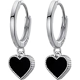 SLUYNZ Solid 925 Sterling Silver Black Heart Hoop Earrings for Women Teens Love Heart Hoop Earrings Huggie