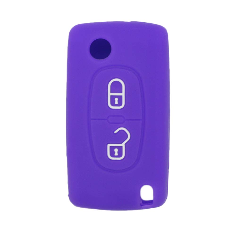 BROVACS Silicone Cover Protector Case Holder Skin Jacket Compatible with PEUGEOT CITROEN 2 Button Flip Remote Key Fob CV4302 Deep Purple