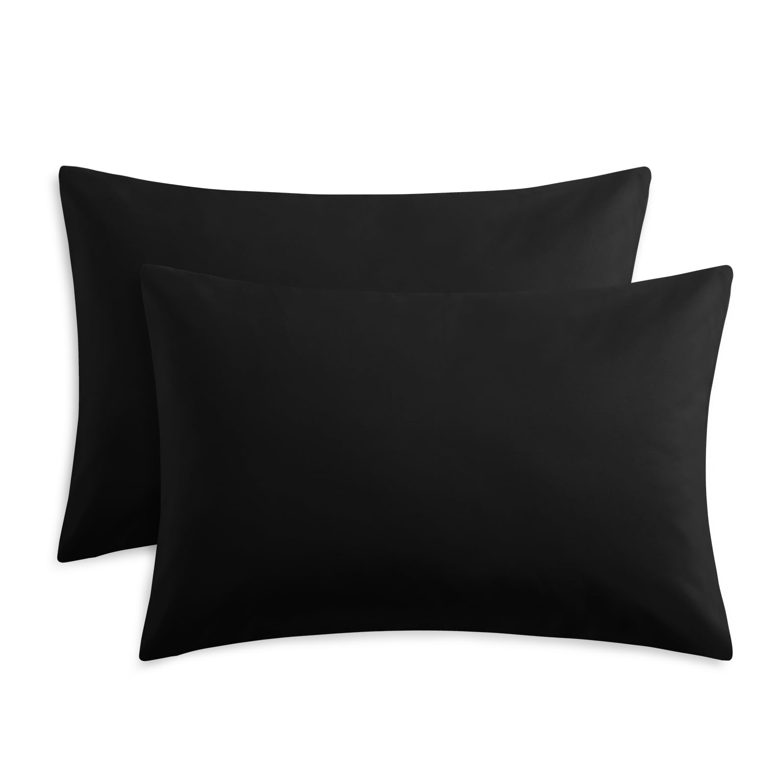 RUIKASI Black Pillow Cases 2 Pack - Plain Pillowcases with Envelope Closure Breathable Premium Brushed Microfiber Set of 2 Pillow Covers Standard 50x75 cm