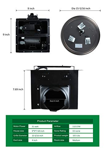 Ultra Quiet Bathroom Exhaust Fan with Light 110CFM 1.5 Sone Ventilation Fan (3x13W GU24 Base CFL Blubs and 1pcs E12 Nightlight Included) 3 Years Warranty by Akicon