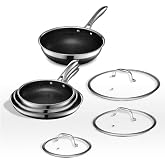 HexClad Hybrid Nonstick 7-Piece Cookware Set, 8", 10", and 12" Pans with Lids, and 10" Wok, Stay-Cool Handles, Dishwasher and Oven-Safe, Induction Ready, Compatible with All Cooktops