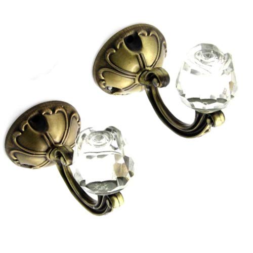 Set Of Two Clear Wall Mounted Crystal Curtain Tie Backs With Base