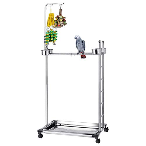 Olpchee Stainless Steel Large Parrot Stand,Bird Play Stand Parrot Playstand Parrot Training Perch Stand with Feeding Bowls,Height 57 Inch (Including Toys)