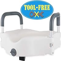 Medokare Raised Toilet Seat Riser - 4.5" Standard Toilet Seat Risers for Elderly, Portable Handicap Toilet Seat with Handles, Disabled Elevated Riser Seat with Arms