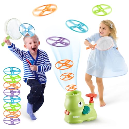 LBOYLOVE® Flying Disc Launcher, Outdoor Flying Disc Launcher Game with 8 Dics for Kids 3-12, Outdoor Garden Game for 3-12 Years Old Boys and Girls