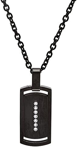 Black Tone Stainless Steel Cubic Zirconia Dogtag Cable Chain 24" Necklace