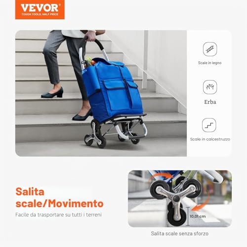 Carrello Saliscale, Carrello Spesa Pieghevole 36L, Carrello Lavanderia, Carrello Saliscale con 6 Ruote e Borsa in Tessuto Oxford, Carrello Pieghevole per Lavanderia, Arrampicata Capacità 68 kg