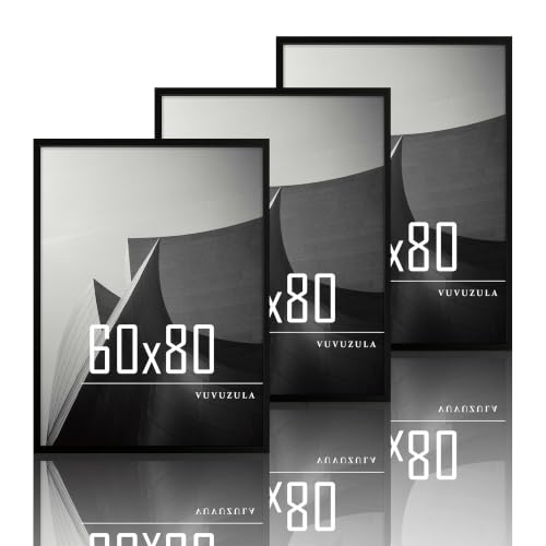 VUVUZULA Bilderrahmen 60x80cm Schwarz Holz Fotorahmen Holzrahmen MDF Rahmen 60x80cm 3er Set