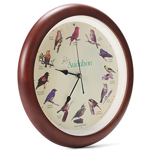 Mark Feldstein & Associates Audubon Singing Bird Wall / Desk Clock, 8 Inch The Home Kitchen Store