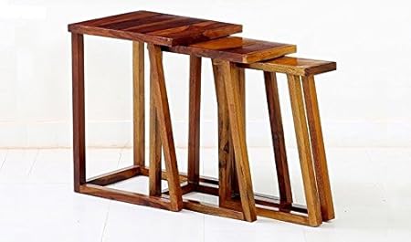 Ringabell Thick Leg Solid Wood Nest of Table Set of 3 (Teak Finish)