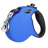 SHINE HAI Retractable Dog Leash, 16ft Dog Walking Leash for Large Medium Small Dog Up to 110lbs, Break & Lock System, Reflective Ribbon Cord, Blue