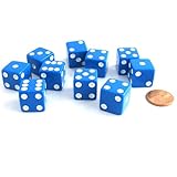 Set of 10 Six Sided D6 16mm Standard Dice Blue by Koplow Games