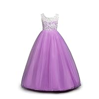 Little Big Girls Party Gown Princess Lace Dress Model 569 (Light Purple, 5-6 Years)