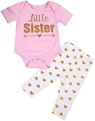 Baby Girl 2pcs Family Matching Clothing Set Big Little Sister Top+Heart Long Pants (0-6Months, Little Sister)