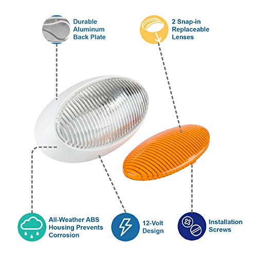 image for Lumitronics RV 12V Oval Porch Utility Light - Clear & Amber Lenses (Wh