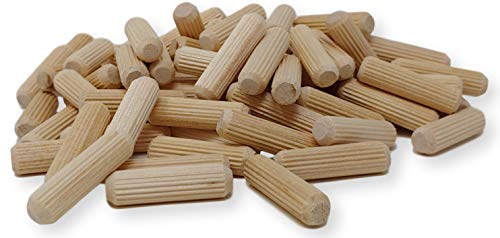 100 Pack 5/16" x 1 3/16" Wooden Dowel Pins Wood Kiln Dried Fluted and Beveled, Made of Hardwood in U.S.A.