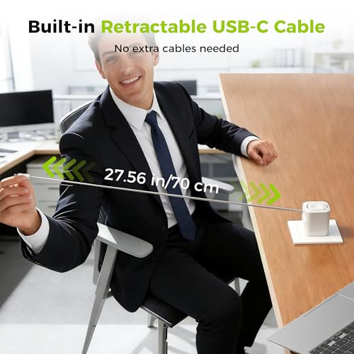 CHARCO 4 en 1 Cargador para Apple Watch, 35W Cargador USB C con Cable Retráctil Integrado Incluye 2 Puertos USB, Cargador Inalámbrica Compatible con iPhone/AirPods/Relojes Smartwatch, Blanco