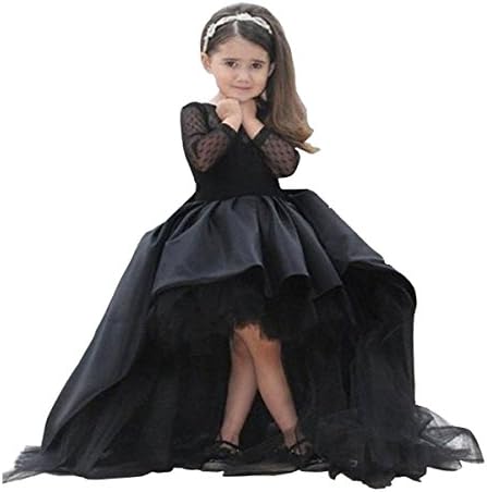 CEZOM High Low Black Flower Girl Dresses First Communion Pagent Dress with Long Sleeves