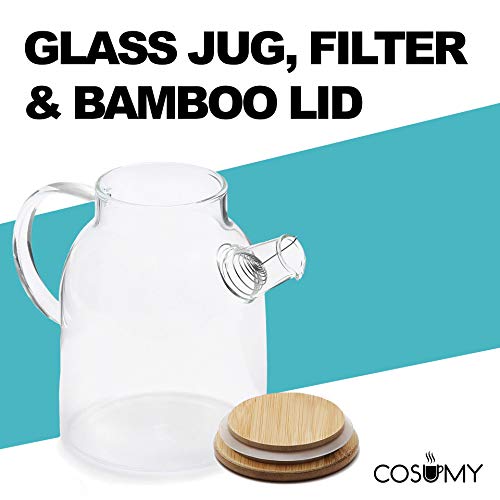 Teekanne Glas 1,5 Liter mit Holz Deckel und Filter - Für heiÃe und kalte Getränke - Spülmaschinenfest - Kälte- und Hitzebeständig - Ideal Sommer oder Winter – Bild 6