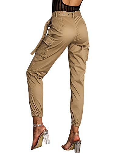 Milumia Women Cargo Work Utility Pants Mid Waist Tapered Office Trousers Pockets - //coolthings.us