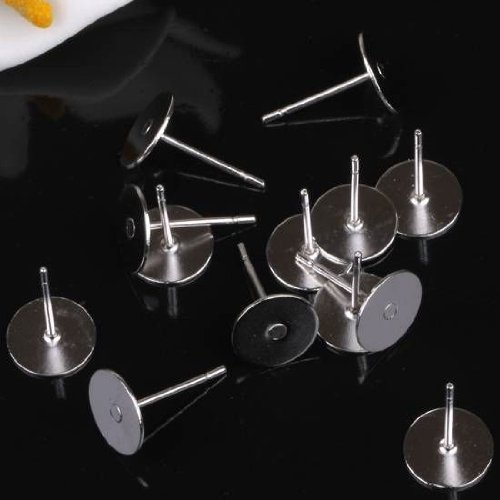 50pcs Silvertone Surgical Steel Flat Simple Mini Earring Posts 6mm