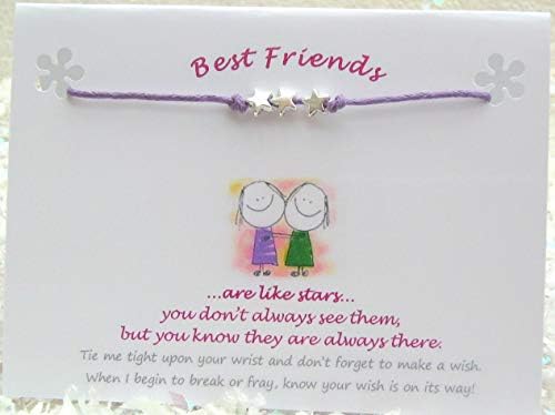 BEST FRIEND Wish String Bracelet, Tibetan 3 Star Charms & Quote Card (Fuchsia Cord). A Lovely Token Gift, Keepsake. Ideal For Birthday, Friend, Best Friend, Thank You or Just Because/With Love