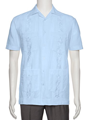 Gentlemens Collection Mens Guaybera Shirt - Embroidered Light Blue X-Large