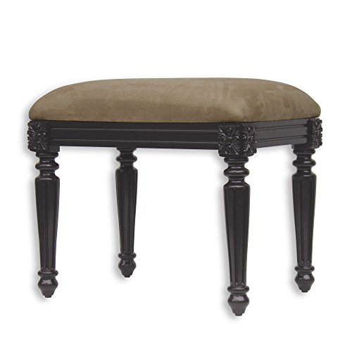 Elegant Home Fashions Stool with Upholstered Microfiber and Cushioned Seat in Beige/Espresso - Thumbnail 2