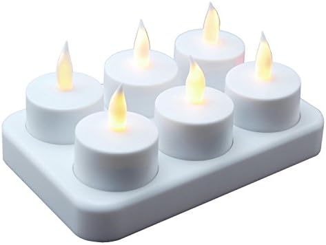 By BriteStar Pack of 6 White Rechargeable B/O Flameless LED Lighted Flickering Tea Light Candles