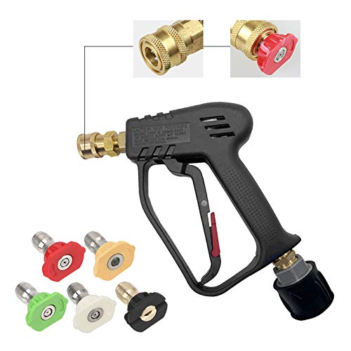YSISLY High Pressure Washer Gun with 5 Water Nozzle Tip, 4000 PSI Cleaner Gun Car Wash Water Gun M22 Metric Thread Suitable for Mechanical Equipment, Floors, Walls, Windows and Cars