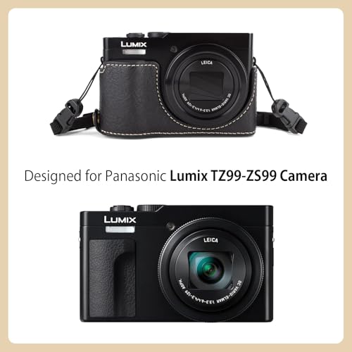MUZIRI KINOKOO Funda para cámara digital Panasonic Lumix DC-TZ99, de piel sintética, para Lumix TZ99, funda extraíble con correa de hombro ajustable, color negro