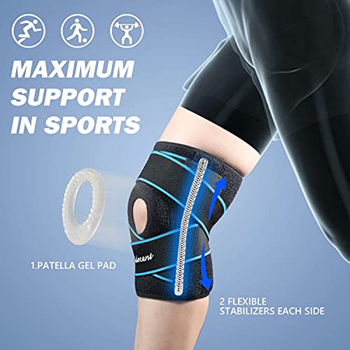 Knee Brace, Gelocent Knee Support with Side Stabilizers & Patella Gel Pads, Knee Brace with Adjustable Straps for Knee Pain Relief, Arthritis Pain, Injury Recovery, Running, Workout, Swollen ACL