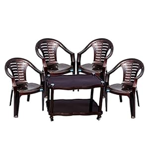 Nilkamal Premium Quality 4 Plastic Chair with 1 Table (2155 with CT04, Brown)