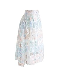 Falda de organza bordada para dama, diseño de flores