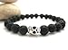 Lava Rock and Carved Silver Metal Skull Mens Energy Bracelet