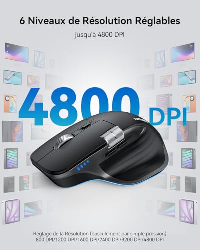 TECKNET Bluetooth Mouse, Ergonomic Wireless Mouse with 3 Modes (BT5.0/5.0+2.4G), Rechargeable, 4800 DPI Adjustable with Side Wheel Silent Mouse for Computers, Mac, PC, Windows, Black