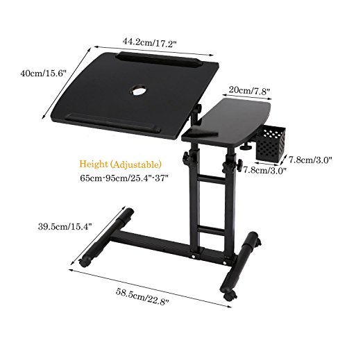 Utheing Mobile Laptop Desk Cart Height Adjustable Rolling Cart Table with Wheels for Bed Sofa (type1)