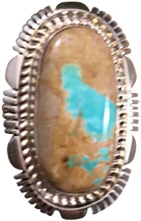 Navajo Sterling Silver Boulder Turquoise Ring Signed Size 9