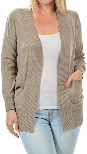 Women’s Knit Cardigan – Classic Open Front Long Sleeve Soft Solid Ribbed Knitted Sweater with Pockets