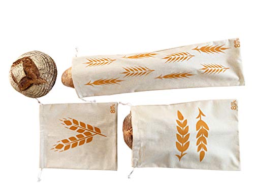Linen Bread Bags for Artisan Homemade Bread - Reusable Food Storage - Baguette, Sandwich, and Boule Loaf Size Drawstring Bread Bag - Set of 3