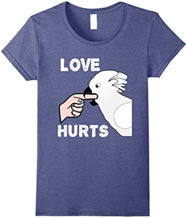 Womens Love Hurts Umbrella Cockatoo Parrot Biting T-shirt XL Heather Blue
