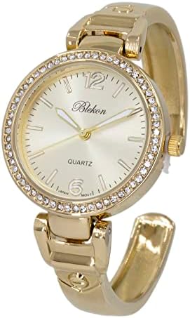 Women\'s Gold Silver Analog Quartz Metal hinged Bangle Pearl Cuff Bracelet Watch Amazon.com: Blekon Original Mother of Pearl Cuff Bracelet  main image 4