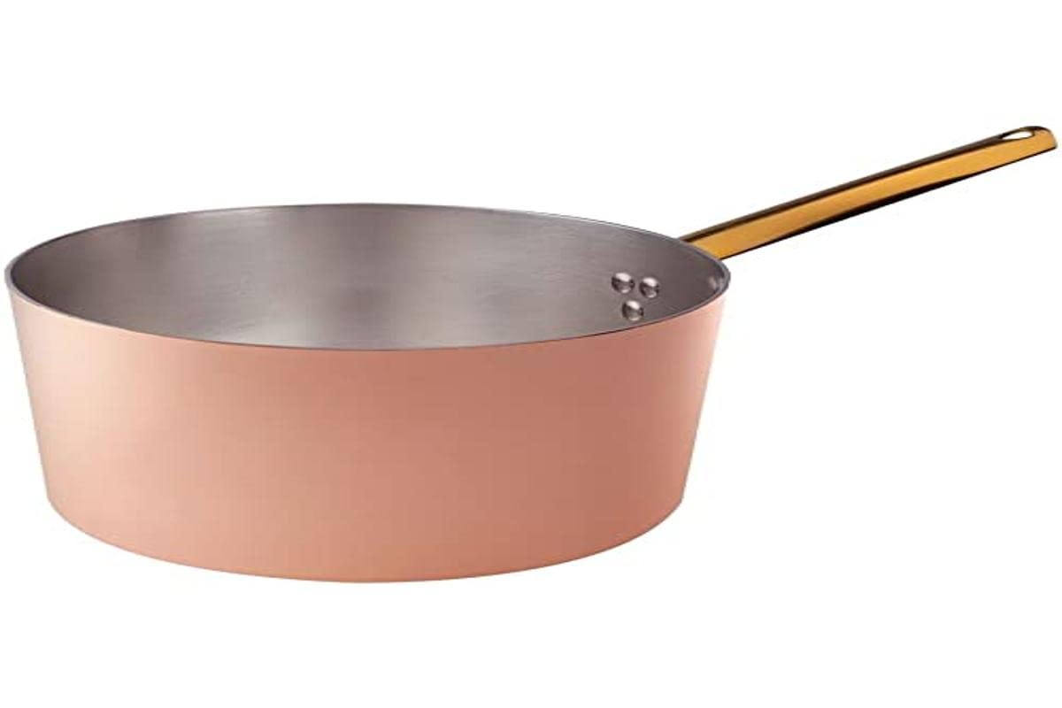 Pentole Agnelli ALCU10518 High Casserole with Handle, Smooth Copper, Hand Tinned, 18 cm