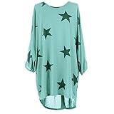 Malloom Women's Women Plus Size Batwing Sleeve Shirt Stars Baggy Tunic Blouse Tops (L, Blue)