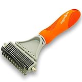 Dog Brush - Cat Brush - Deshedding, Grooming for Dogs & Cats - Safe To Remove Mats, Undercoat & Tangles - For Medium & Long Hair Pets - Stainless Steel - Dual Sided - Ergonomic Handle
