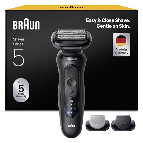 Braun Rasoir Electrique Homme Series 5 52-N1650SI Noir Etanche, Lames Flexibles Pour Raser Doucement Visage et Barbe, 2 Modes De Rasage, Coffret Avec Accessoire Tondeuse A Barbe et Pour Le Corps