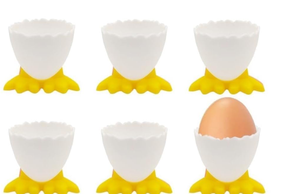 6 Pcs Egg Cups Soft Plastic Cartoon Egg Holders Fun Duck Feet Shaped Egg Tray for Breakfast Brunch Soft Boiled Egg…