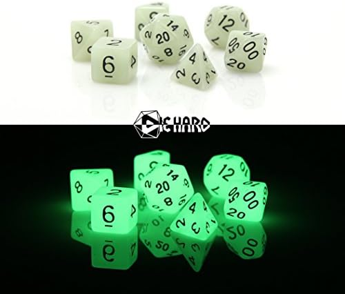 Die Hard Dice Poly RPG 7-Dice Set: Glow-in-the-Dark White D4, D6, D8, D10, D10%, D12, D20