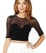 Efashionmx Womens Sexy Half Sleeve Mesh Black Crop Top
