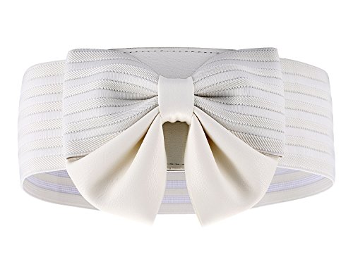 Motase Women Elastic Belt Wide Belt With Bow Knot White M